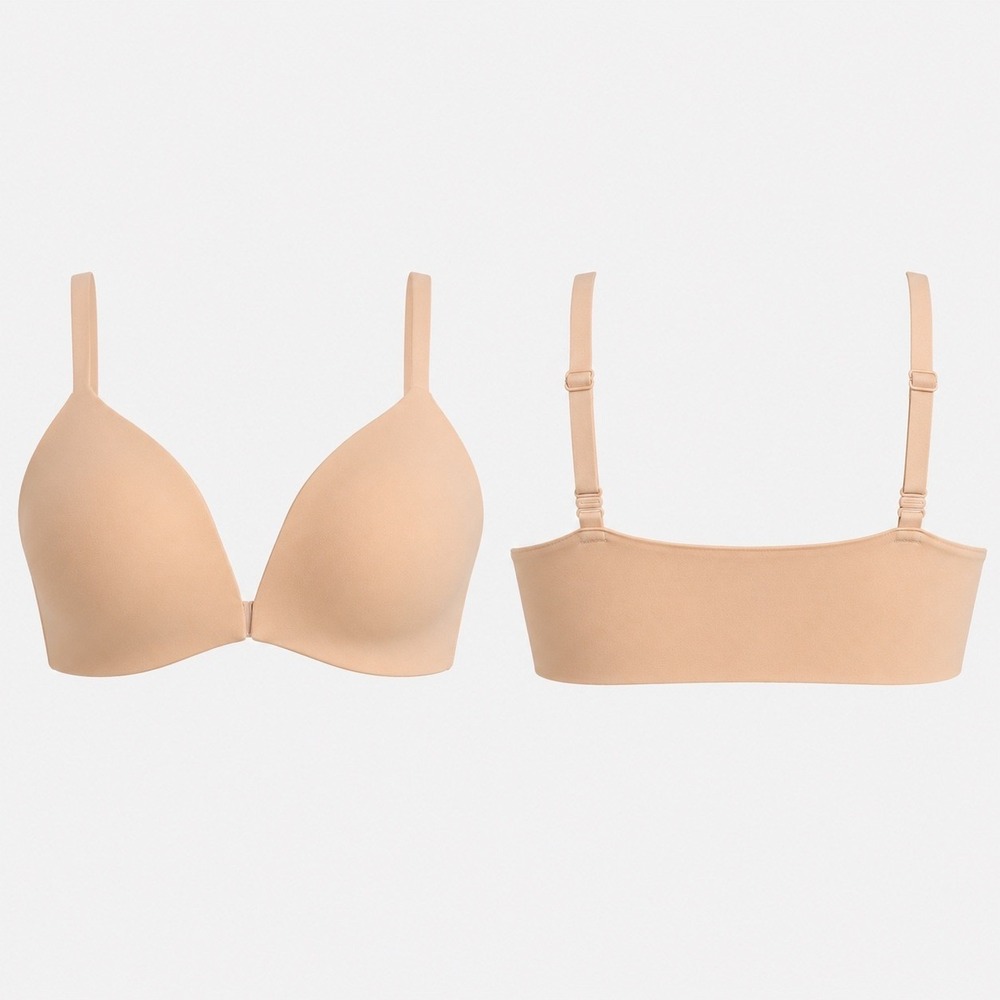 Bare Necessities Front Close Wire Free Wireless Bra NEW (36DD) Beige Adjustable